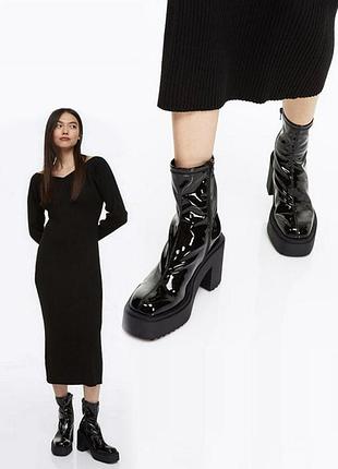 Новые лакированные деми ботинки, черные женские сапоги на платформе, весна осень, р. 40