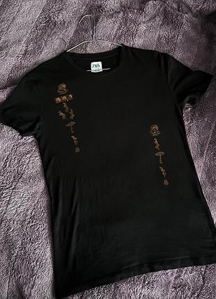 Авторська футболка чорна zara принт гриби