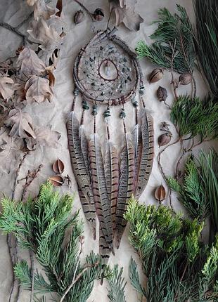 Ловец снов с натуральными камнями и перьями фазана