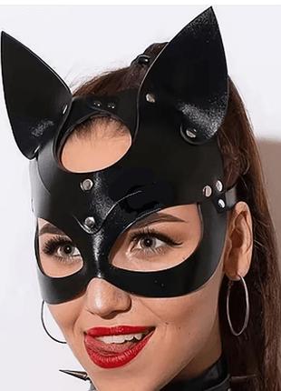 Кішка «владна» маска жіноча шкіряна еротична, на заклепках. тип 1