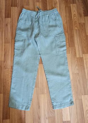 Штани карго кольору світлий хакі з льону