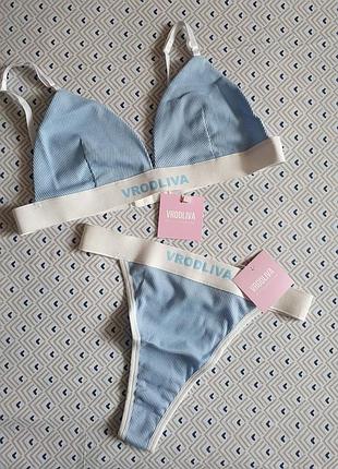 Комплект білизни жіночий vrodliva (made in ukraine, kharkiv) бавовна, 80-85с, l+. блакитний