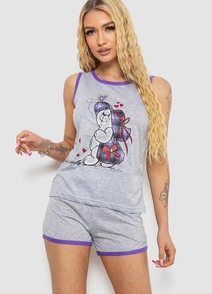 Піжама жіноча з принтом, колір сіро-бузковий