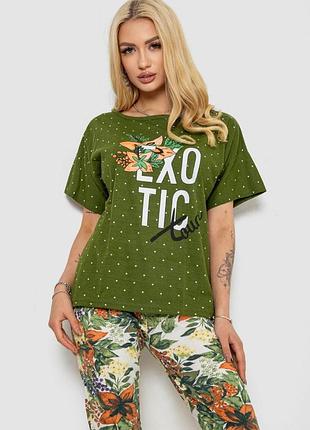 Жіноча піжама з принтом, колір зелений
