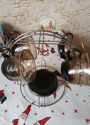 Набор коричневый -чашка с блюдцем для кофе и чая 180 мл 10 предметов