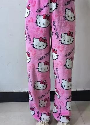 Штани плюшеві піжамні домашні хелоу кіті hello kitty білого кольору