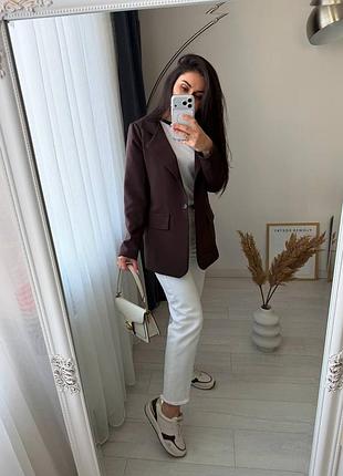 Классический шоколадный удлиненный пиджак жакет на подкладке