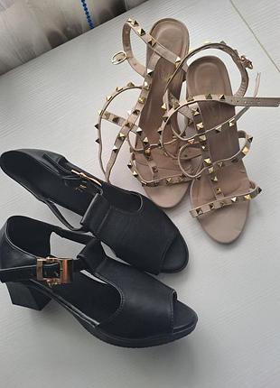 Туфли черные открытые и+ босоножки бежевые с лямками