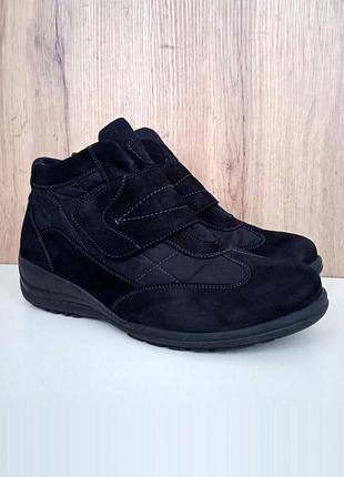 Немецкие нубуковые ботинки, черные утепленные полуботинки на широкую ногу, деми зима, р. 40