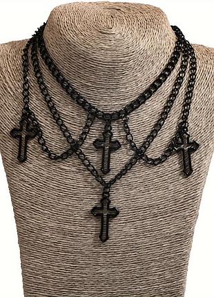 Кольє жіноче чорні, ланцюжки з хрестами нове