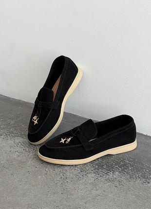 Натуральна замша, базові чорні жіночі лофери