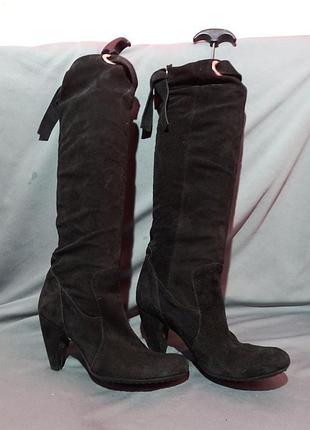 Высокие замшевые сапоги-ботфорты (италия) — натуральная замша