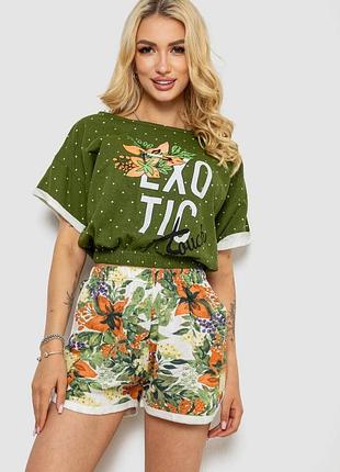 Женская пижама с принтом, цвет зеленый