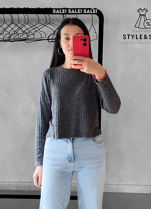 Світшот толстовка кроп топ у рубчік сірий короткий
