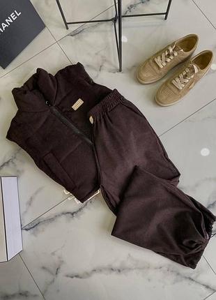 Жіночий костюм вельветовий комплект дутий вкорочений оверсайз жилетка осіння весняна на осінь весну і штани палаццо на фіксаторах