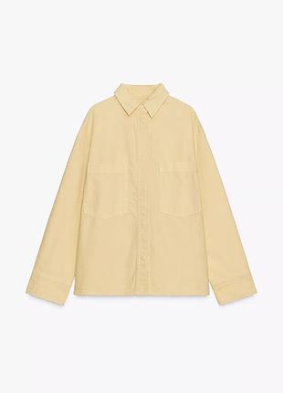 Zara джинсова сорочка з кишенями на кнопках, бавовняна рубашка, джинсовка, куртка
