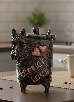 Цукорниця у вигляді тер'єра цукерниця ручної роботи керамічна цукорниця-цукерниця «terrier love» — затишок у кожній деталі