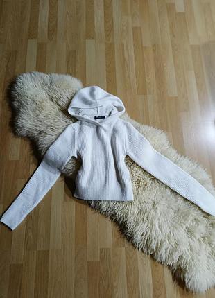 Трендове біле жіноче в'язане худі, кофта з капюшоном fb sister