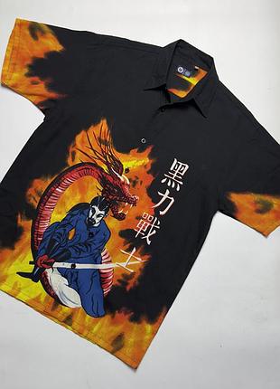 Сорочка з принтом самурая і дракона / l розмір