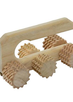 Массажер универсальный деревянный ручной "6 роликов на ручке" в виде утюжка