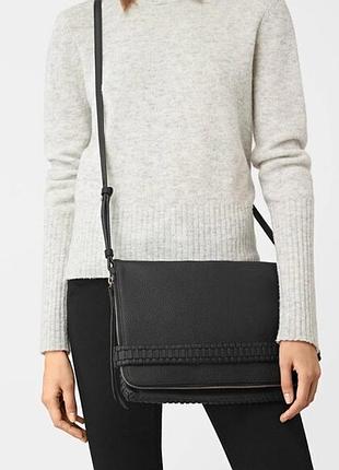 All saints black leather convertible crossbody clutch bag сумка клатч