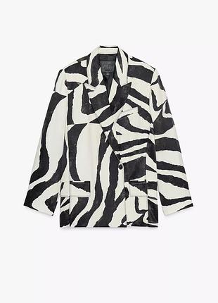 Трендовый неуловимый зебра оверсайз жакет с разрезом и льном
