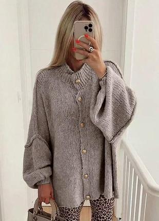 💋 жіночий темно - бежевий в'язаний оверсайз кардиган на ґудзиках | shein