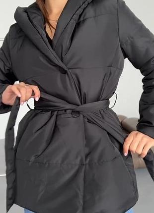 Куртка теплая, с поясом, пуховик пуфер, курточка пальто