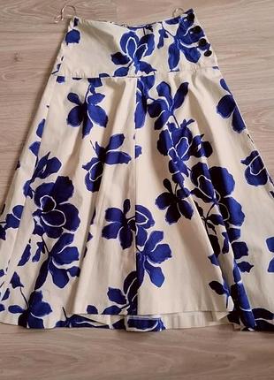 .юбка zara s   летняя волан  синие цветы экрю лето.