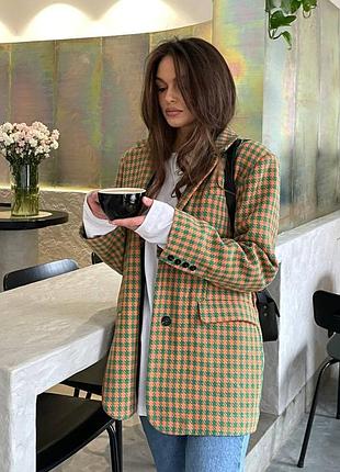 Розпродаж 🏷 твідовий оверсайз жакет піджак на шовковій підкладці в гусячу лапку на ґудзиках