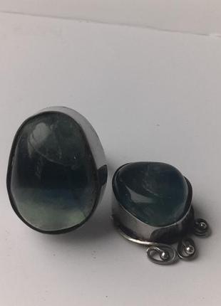 Вінтажний дизайнерський набір з мельхіору та флюоритом кулон та каблучка можливий торг