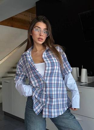 Комфортна жіноча сорочка оверсайз крою в клітинку з довгими рукавами