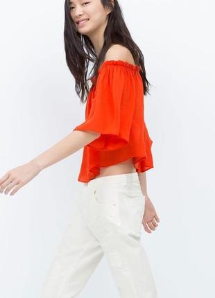 Топ на плечи zara trafaluc off shoulder red top