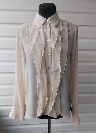 Женский бежевая блузка свободного кроя с рюшами zara