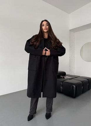 Стильне жіноче кашемірове пальто на підкладці прямого крою на ґудзику з кишенями