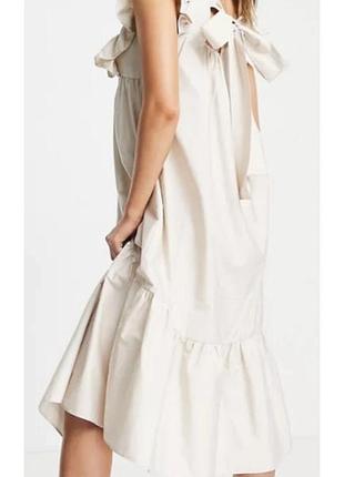 Стильное хлопковое из поплина миди платье с воланами и бантом, new look