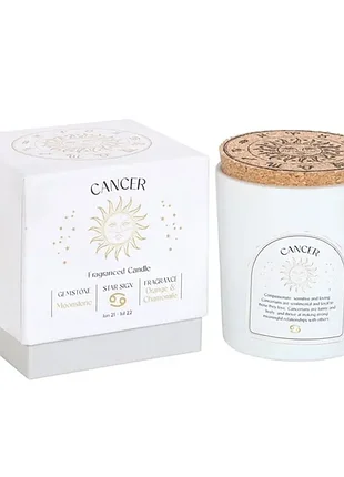 Зодіакальна ароматична свічка elements of home fragrance з кристалами рак. аромат апельсин і ромашка, камінь "місячний камінь"