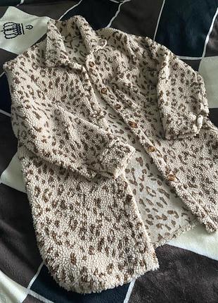 Коротка плюшева тедді шуба світлого кольору