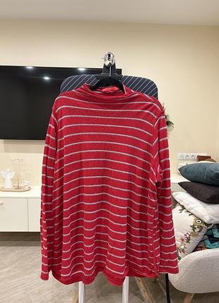 Красный джемпер в серебристую полоску