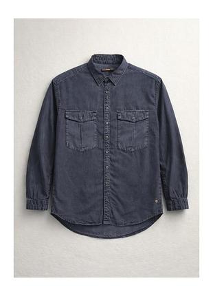 Джинсовая рубашка pull &amp;bear черно серая с карманами м