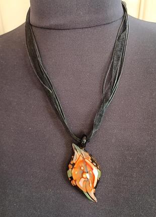 Кулон подвеска муранское стекло на черной ленте