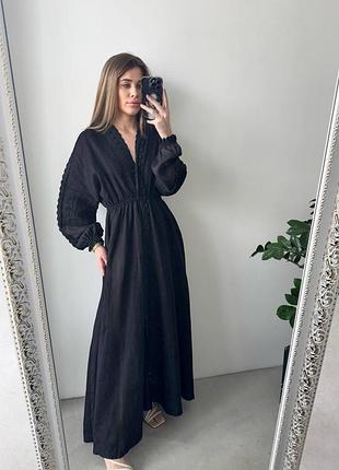 Чёрное льняное платье люкс