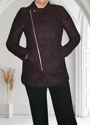 Пальто куртка косуха женское шерстяное h&amp;m xs s прямое укороченное коричневое бордовое