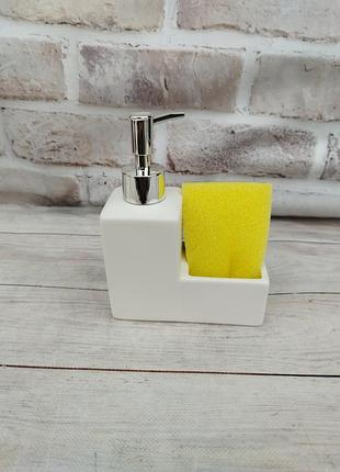 Дозатор для моющего средства elisey прикосновение чистоты керамика 6х13х16.5 см белый 9190-032