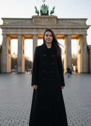 Классическое двубортное длинное шерстяное пальто. orsay (orsay collection), нитечность.