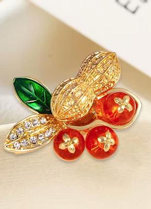 Необычная брошь 🥜 хурма и золотой арахис 🥜 ягоды плоды орех орешек плод фрукты на ветке ветка акриловая