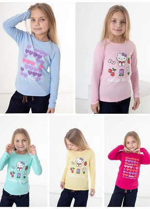 Легкий стрейчевий джемпер з принтом, батнік дитячий, лонгслів бавовняний дитячий hello kitty