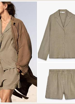 Костюм zara льон шорти сорочка
