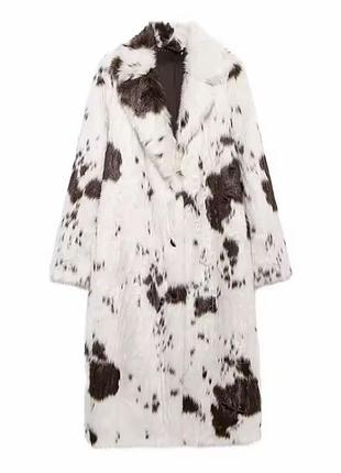 Штучна довга шуба, принт корови