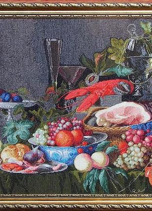 Вишита картина хрестиком “натюрморт з фруктами та вином”